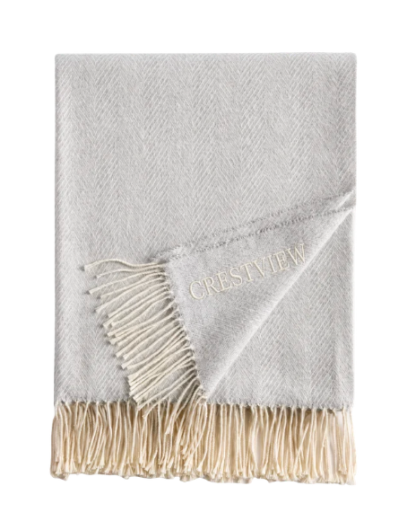 Embroidered Herringbone Throw Blanket