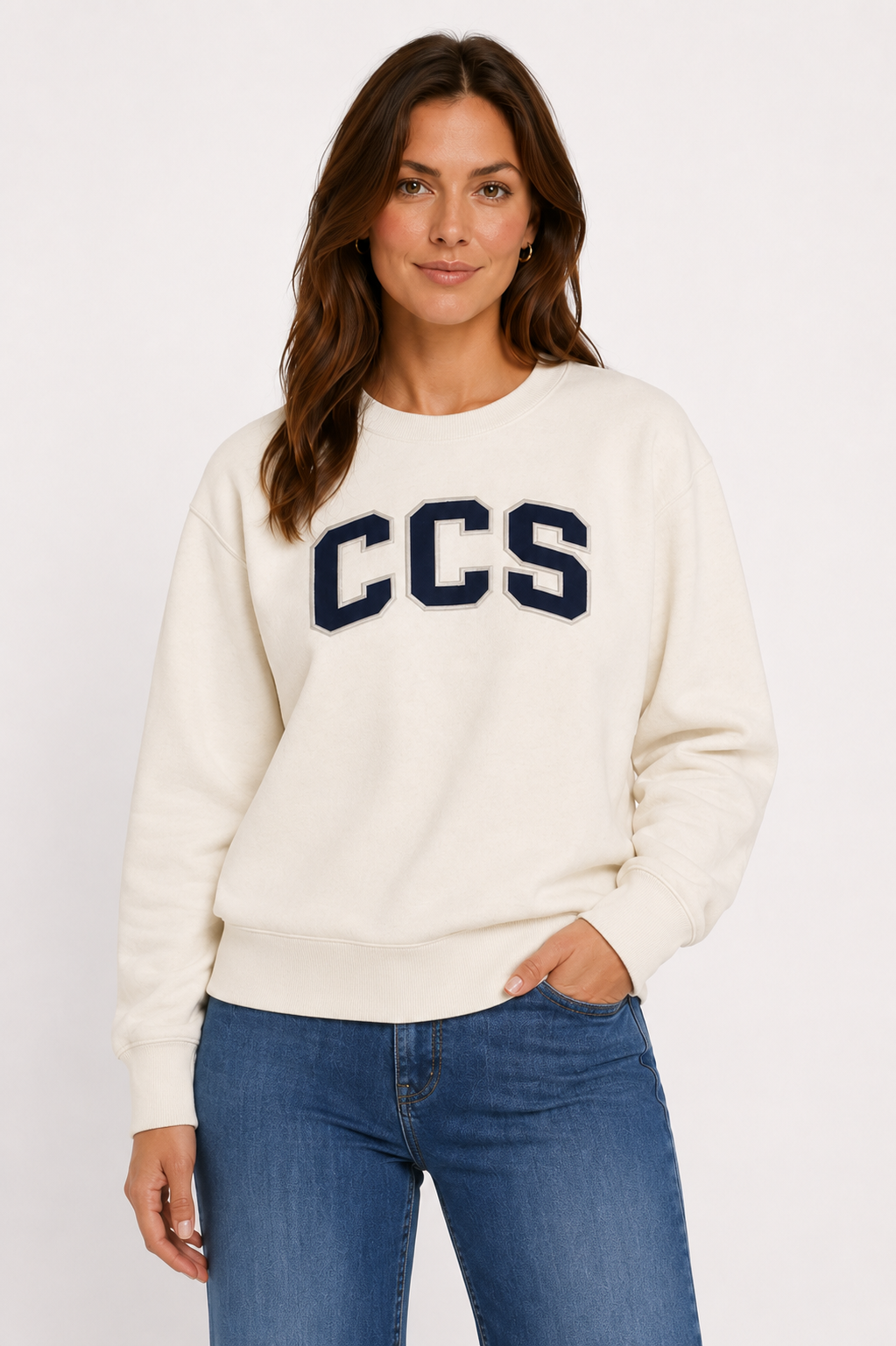 Applique Embroidered Ivory Crewneck Sweatshirt
