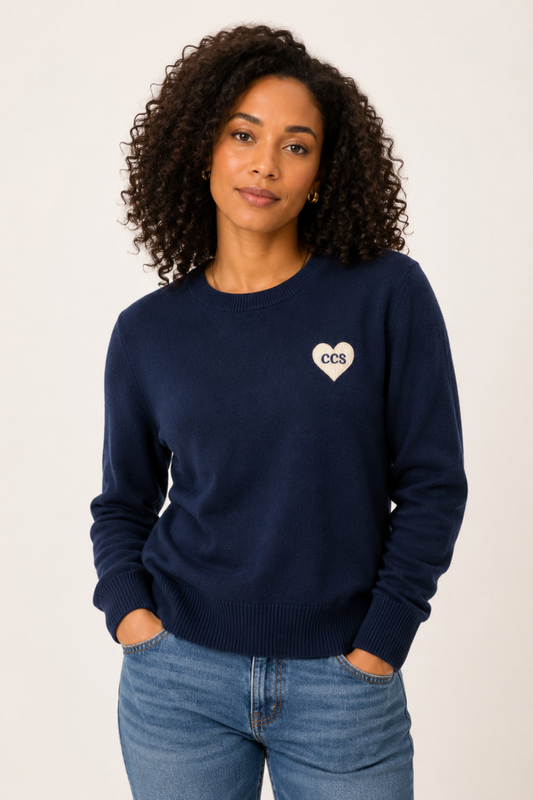 Knit Sweater with Embroidered Heart Logo